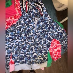 Bape Blue Camo Shark Full-Zip Hoodie with Pink Accents